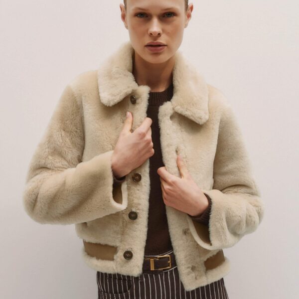 Me and Em Reversible Jacket – luxury British Beige in Me and Em exclusively at Coveti