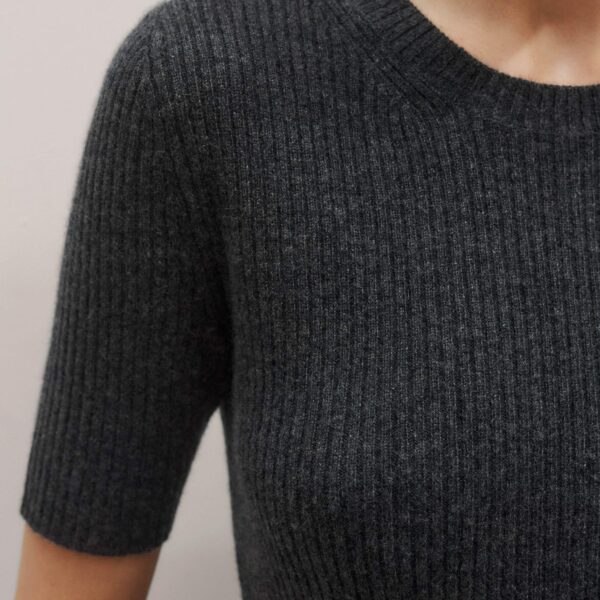 Me and Em Rib Knit Slim Tee – luxury British Grey in Me and Em exclusively at Coveti