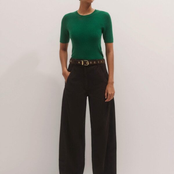 Me + Em Rib Knit Slim Tee – luxury British Green in Me and Em exclusively at Coveti