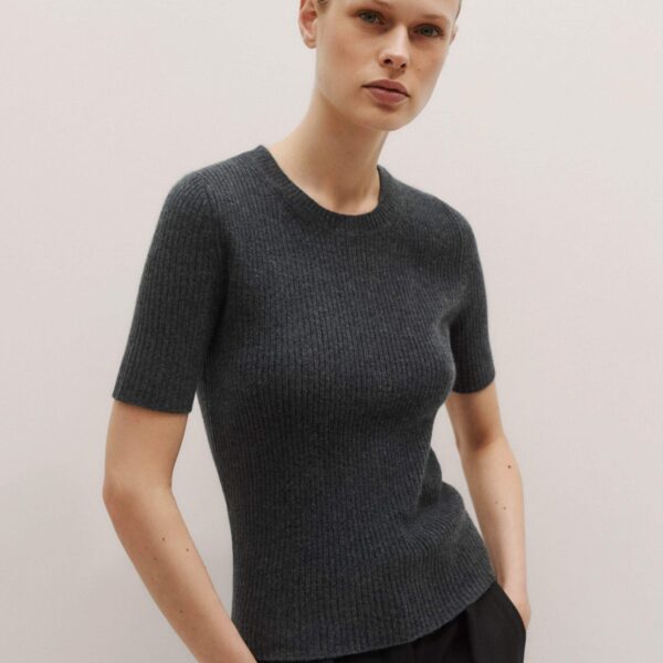 Me and Em Rib Knit Slim Tee – luxury British Grey in Me and Em exclusively at Coveti
