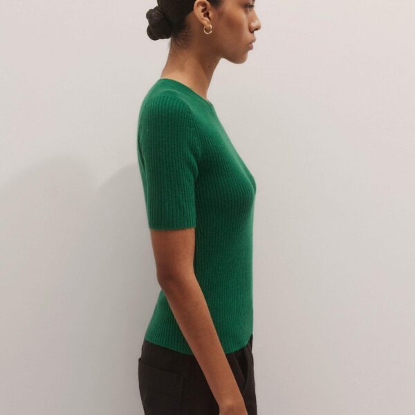 Me + Em Rib Knit Slim Tee – luxury British Green in Me and Em exclusively at Coveti