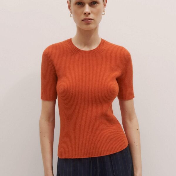 Me + Em Rib Knit Slim Tee – luxury British Orange in Me and Em exclusively at Coveti