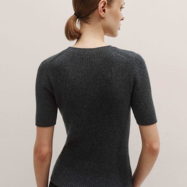 Me + Em Rib Knit Slim Tee – luxury British Grey in Me and Em exclusively at Coveti