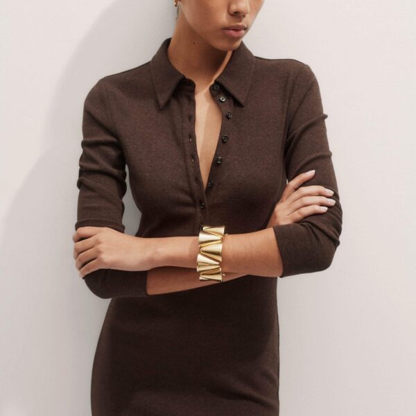 Me and Em Rib Midi Shirt Dress – luxury British Brown in Me and Em exclusively at Coveti