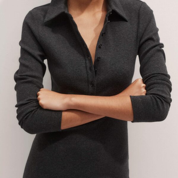 Me and Em Rib Midi Shirt Dress – luxury British Grey in Me and Em exclusively at Coveti