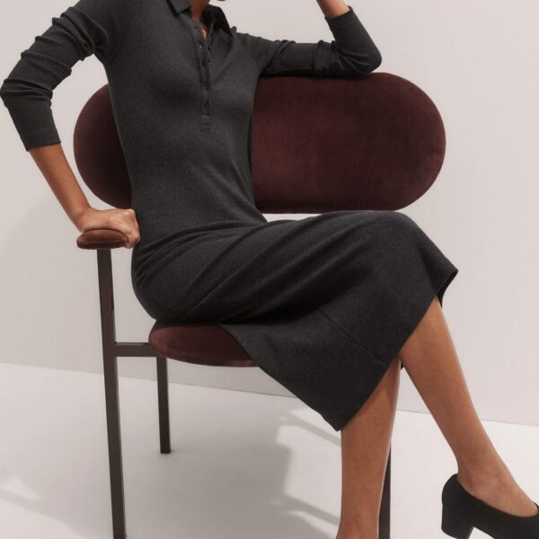 Me + Em Rib Midi Shirt Dress – luxury British Grey in Me and Em exclusively at Coveti