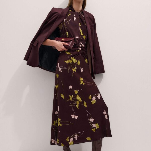 Me + Em Ruched Maxi Dress – luxury British Red in Me and Em exclusively at Coveti