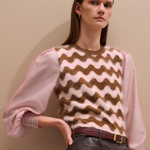 Me and Em Scallop Stripe Vest – luxury British Brown in Me and Em exclusively at Coveti
