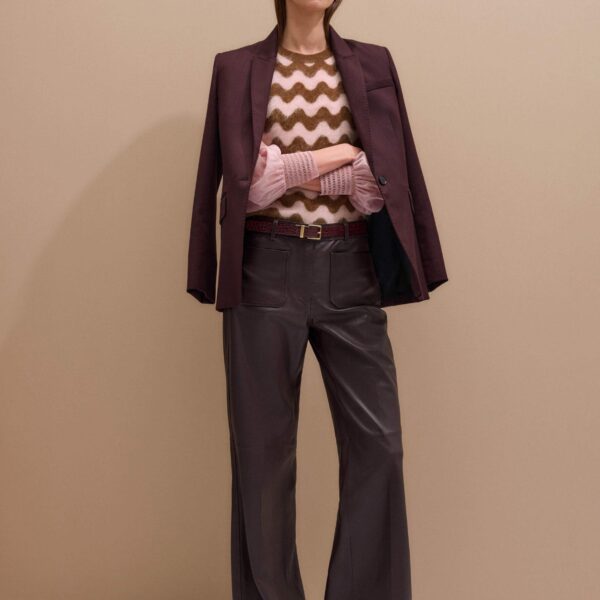 Me + Em Scallop Stripe Vest – luxury British Brown in Me and Em exclusively at Coveti