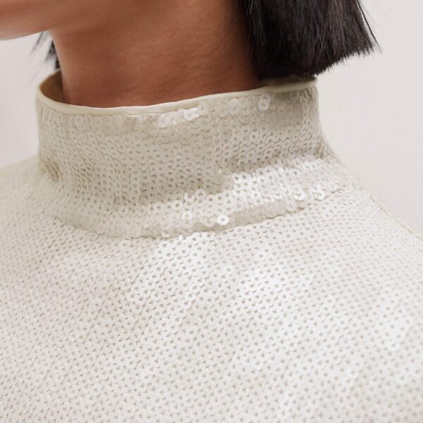 Me + Em Sequin High Neck Top – luxury British Ivory in Me and Em exclusively at Coveti