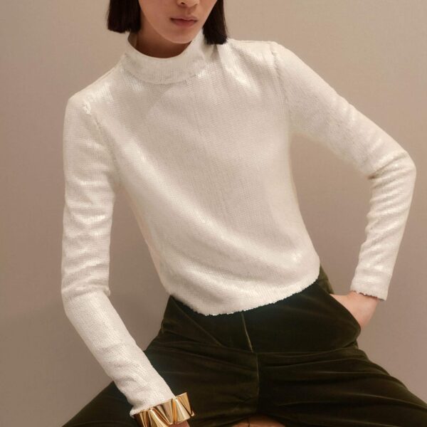 Me and Em Sequin High Neck Top – luxury British Ivory in Me and Em exclusively at Coveti
