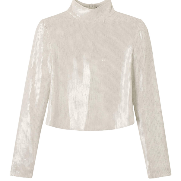 Me and Em Sequin High Neck Top – luxury British Ivory in Me and Em exclusively at Coveti