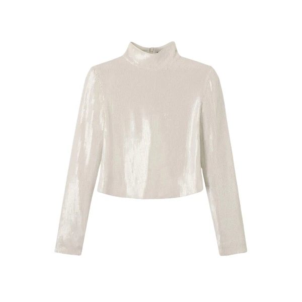 Me and Em Sequin High Neck Top – luxury British Ivory in Me and Em exclusively at Coveti
