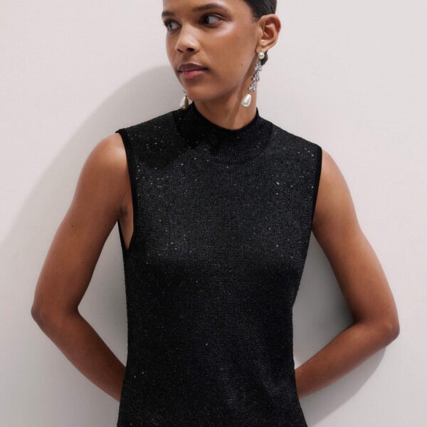 Me + Em Sequin Knit Vest – luxury British Black in Me and Em exclusively at Coveti