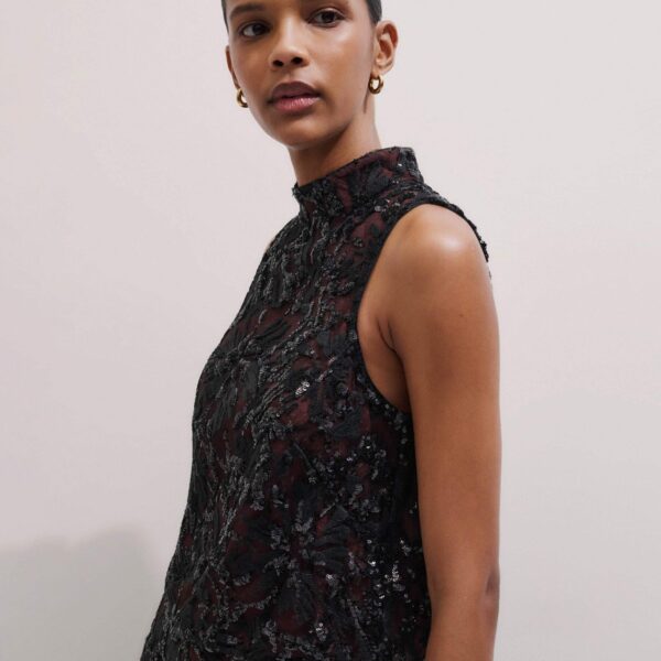 Me + Em Sequin Shell Top – luxury British Black in Me and Em exclusively at Coveti