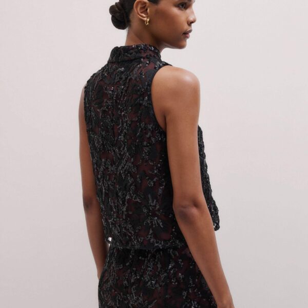 Me + Em Sequin Shell Top – luxury British Black in Me and Em exclusively at Coveti