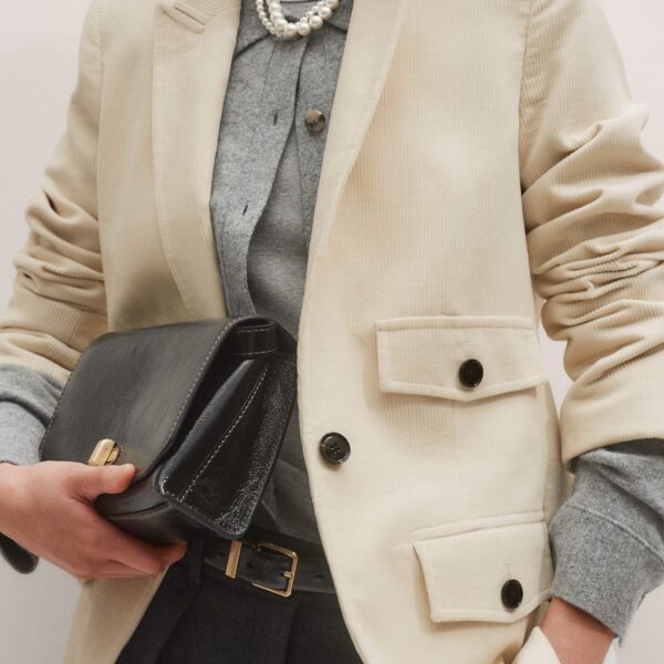Me + Em Sharp Shoulder Blazer – luxury British Ivory in Me and Em exclusively at Coveti