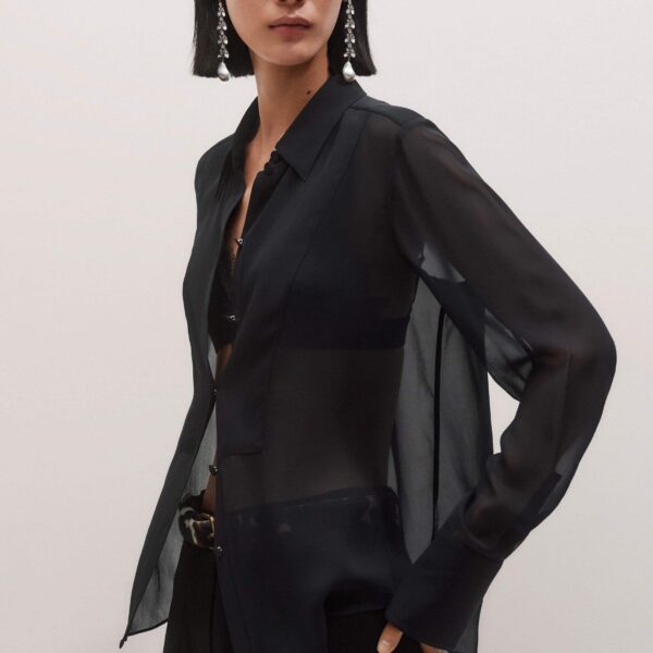 Me and Em Sheer Evening Shirt – luxury British Black in Me and Em exclusively at Coveti