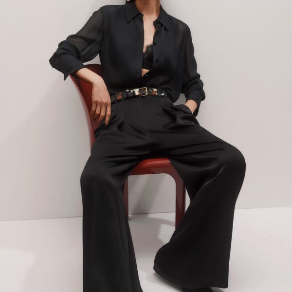 Me + Em Sheer Evening Shirt – luxury British Black in Me and Em exclusively at Coveti