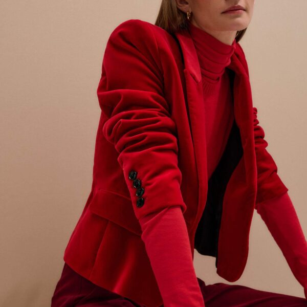 Me and Em Sheer High Neck Top – luxury British Red in Me and Em exclusively at Coveti