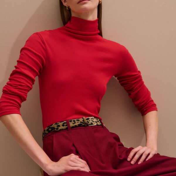 Me and Em Sheer High Neck Top – luxury British Red in Me and Em exclusively at Coveti