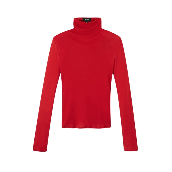Me and Em Sheer High Neck Top – luxury British Red in Me and Em exclusively at Coveti