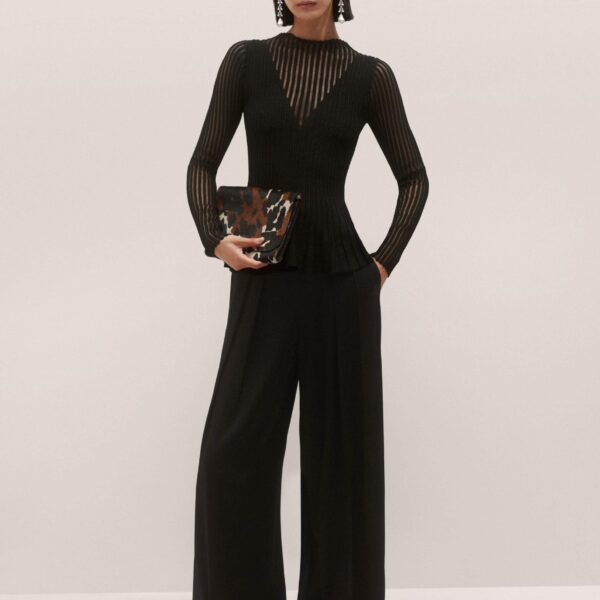 Me + Em Sheer Knit Peplum Top – luxury British Black in Me and Em exclusively at Coveti