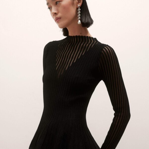 Me and Em Sheer Knit Peplum Top – luxury British Black in Me and Em exclusively at Coveti