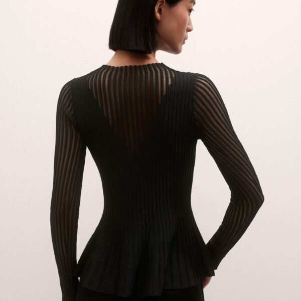 Me + Em Sheer Knit Peplum Top – luxury British Black in Me and Em exclusively at Coveti
