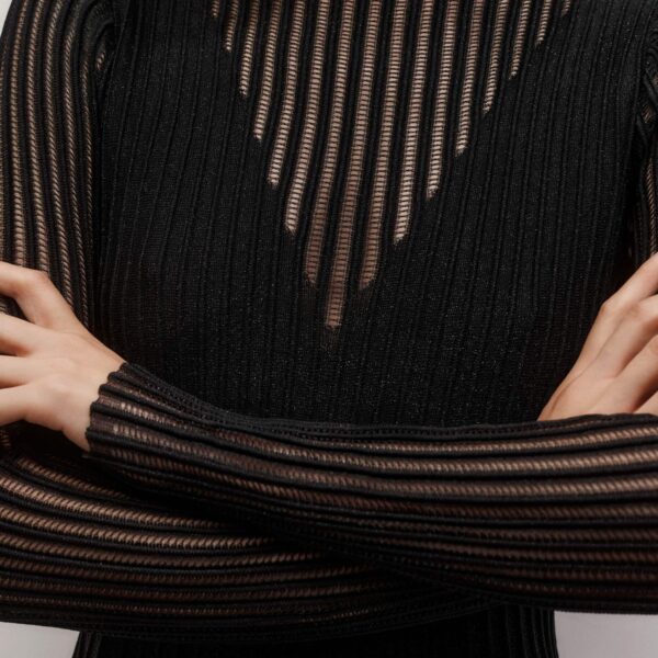 Me + Em Sheer Knit Peplum Top – luxury British Black in Me and Em exclusively at Coveti