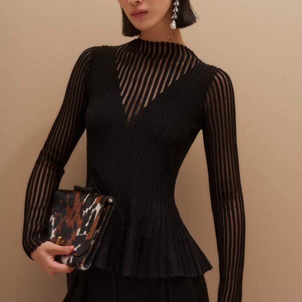 Me and Em Sheer Knit Peplum Top – luxury British Black in Me and Em exclusively at Coveti