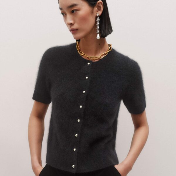 Me + Em Short Sleeve Cardigan – luxury British Black in Me and Em exclusively at Coveti