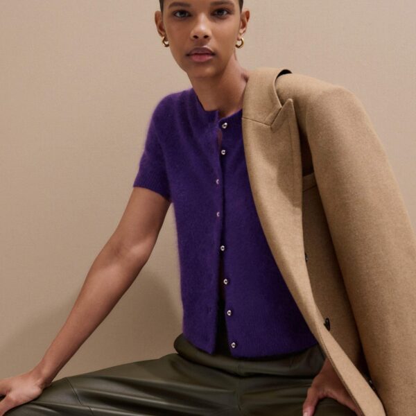 Me and Em Short Sleeve Cardigan – luxury British Purple in Me and Em exclusively at Coveti
