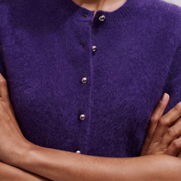 Me + Em Short Sleeve Cardigan – luxury British Purple in Me and Em exclusively at Coveti