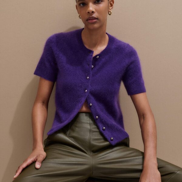 Me and Em Short Sleeve Cardigan – luxury British Purple in Me and Em exclusively at Coveti