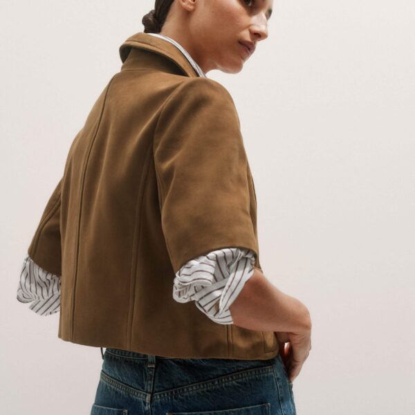 Me and Em Short Sleeve Jacket – luxury British Brown in Me and Em exclusively at Coveti