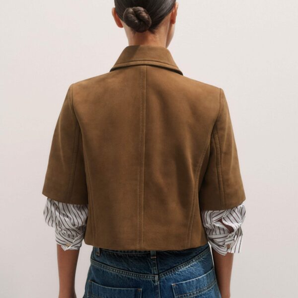 Me + Em Short Sleeve Jacket – luxury British Brown in Me and Em exclusively at Coveti