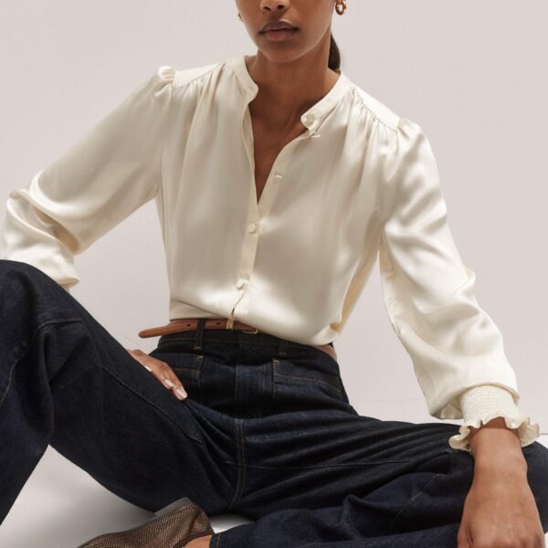 Me and Em Silk Satin Blouse + Tie – luxury British Ivory in Me and Em exclusively at Coveti