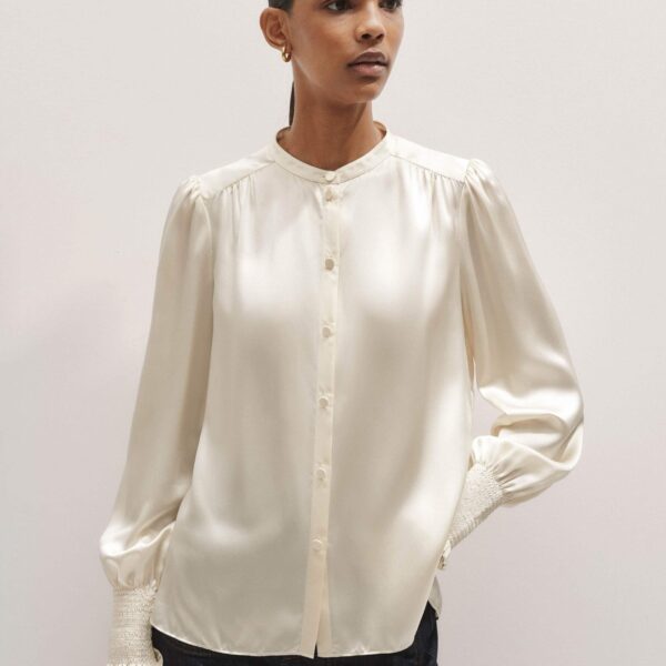 Me + Em Silk Satin Blouse + Tie – luxury British Ivory in Me and Em exclusively at Coveti