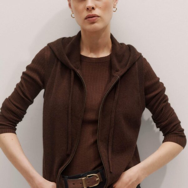 Me + Em Sleeveless Zip Hoody – luxury British Brown in Me and Em exclusively at Coveti