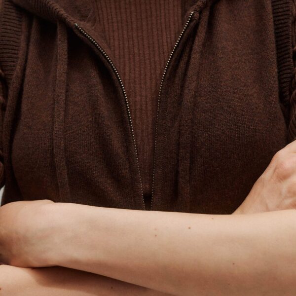 Me + Em Sleeveless Zip Hoody – luxury British Brown in Me and Em exclusively at Coveti