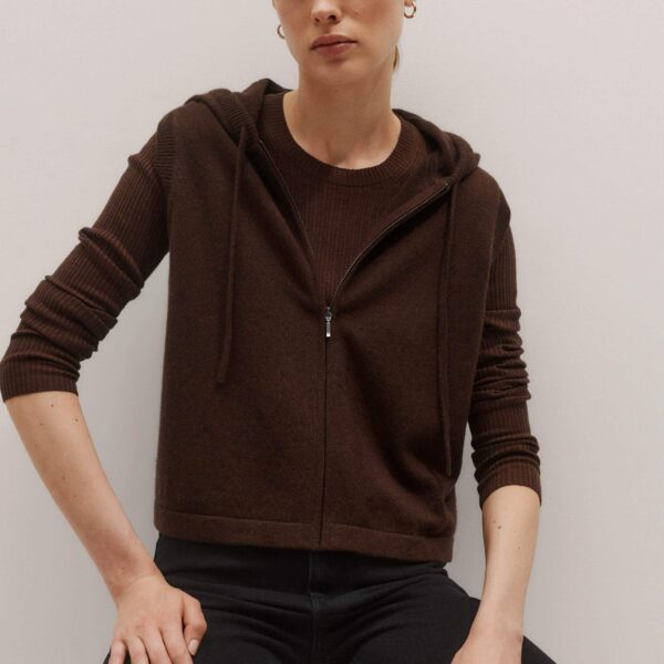 Me and Em Sleeveless Zip Hoody – luxury British Brown in Me and Em exclusively at Coveti