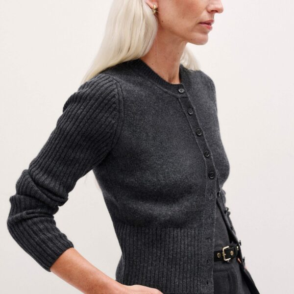 Me + Em Slim Crop Cardigan – luxury British Grey in Me and Em exclusively at Coveti