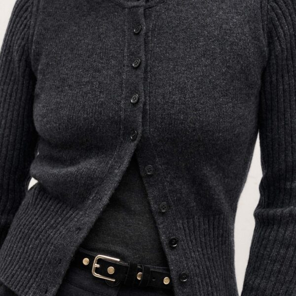 Me and Em Slim Crop Cardigan – luxury British Grey in Me and Em exclusively at Coveti