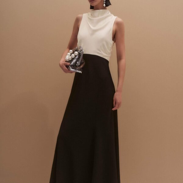 Me + Em Statement Back Dress – luxury British Black in Me and Em exclusively at Coveti