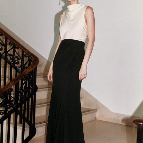 Me and Em Statement Back Dress – luxury British Black in Me and Em exclusively at Coveti