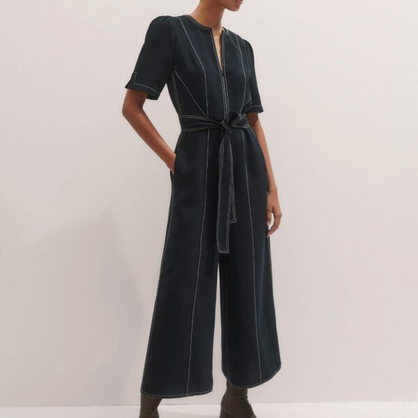 Me + Em Stitch Jumpsuit + Belt – luxury British Blue in Me and Em exclusively at Coveti