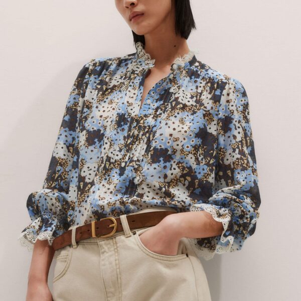 Me + Em Straight Blouse – luxury British Blue in Me and Em exclusively at Coveti
