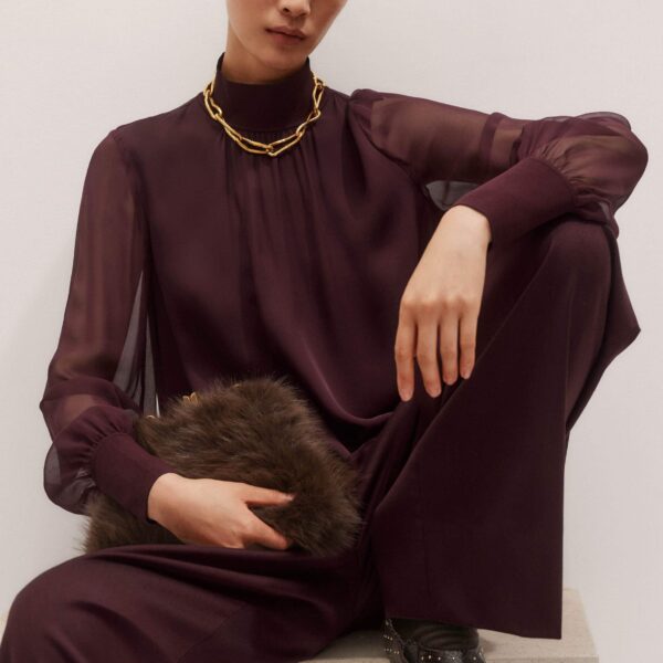 Me + Em Straight Blouse – luxury British Red in Me and Em exclusively at Coveti