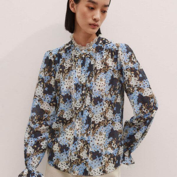 Me and Em Straight Blouse – luxury British Blue in Me and Em exclusively at Coveti